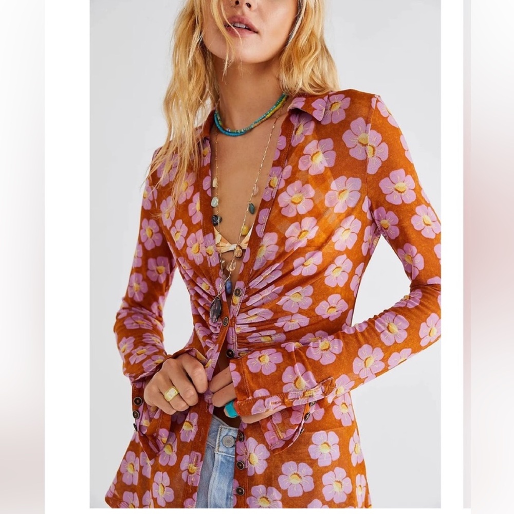 NEW free people lucky shirt in coffee combo